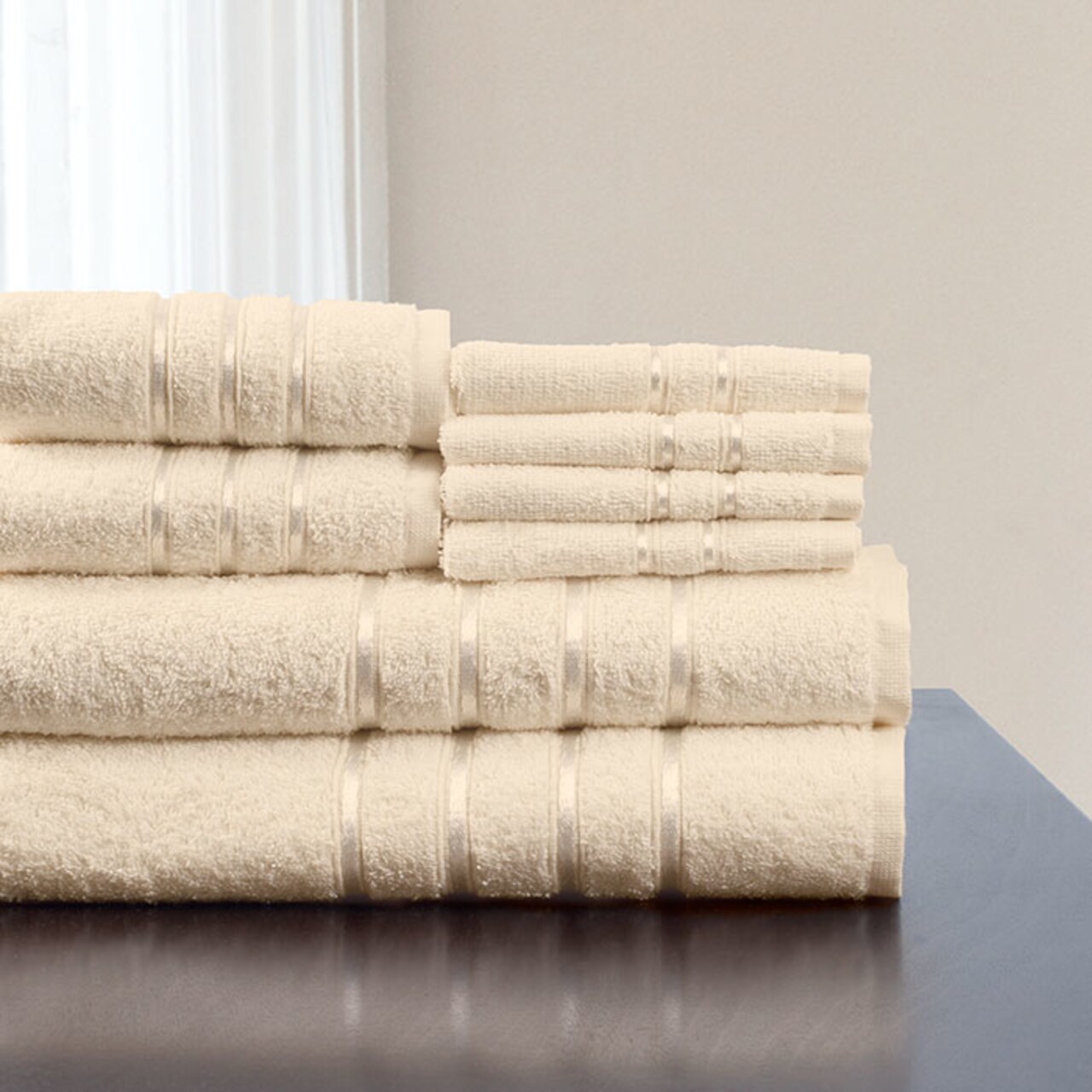 Lavish Home 8 Piece Cotton Plush Bath Towel Set Bone 100 Percent Cotton 650 Gsm